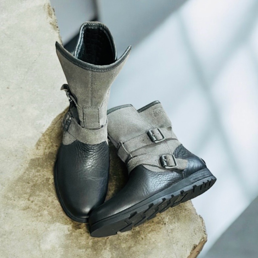 Sorel Leather Suede Motto Combat Black and Gray Boots Size 7